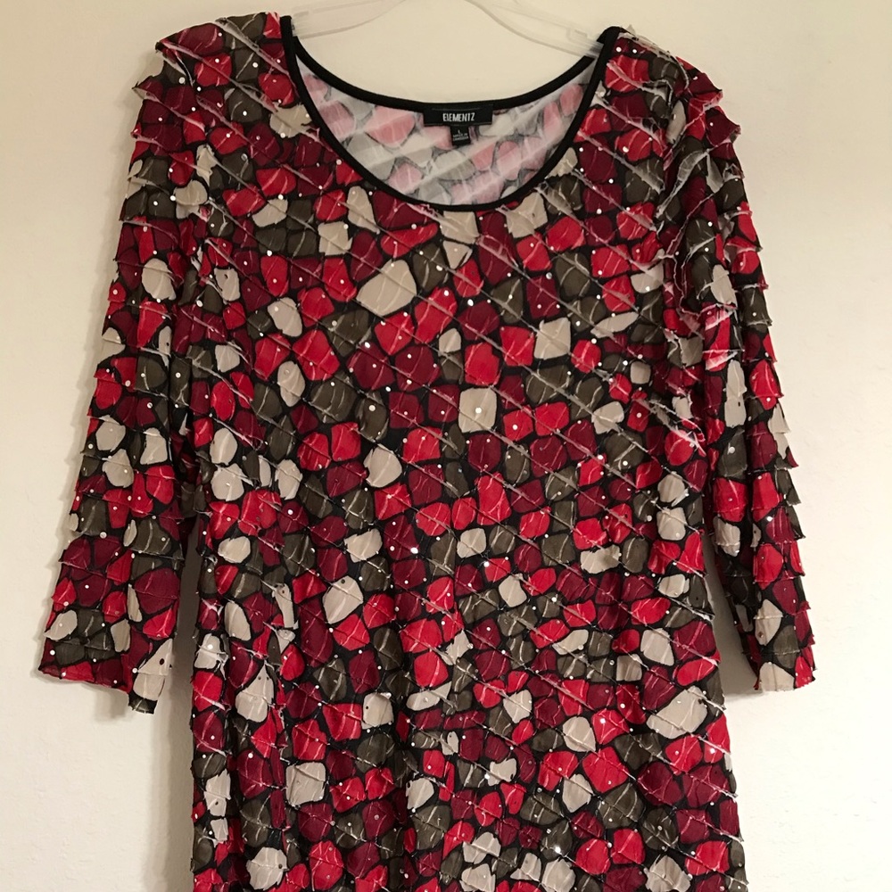 Elementz Women's Blouse3/4Red sizeL With sequins